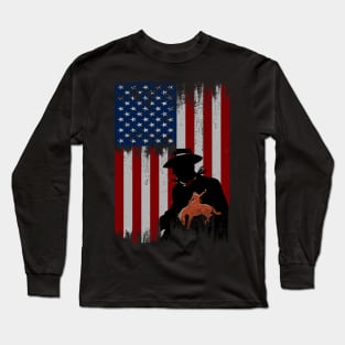 cowboy american flag vintage usa  cowboy Rodeo Roping Horse Riding Long Sleeve T-Shirt